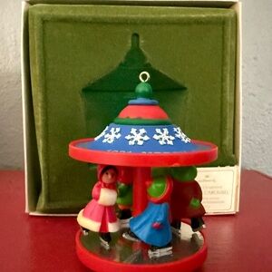 Christmas Ornament Hallmark Skaters Carousel With Box 3” Vintage 1981